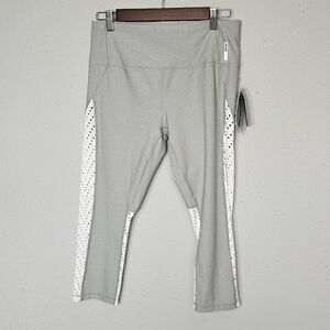 RBX Active Athletic Leggings Gray White‎ Eyelet Cutout Size L Large New